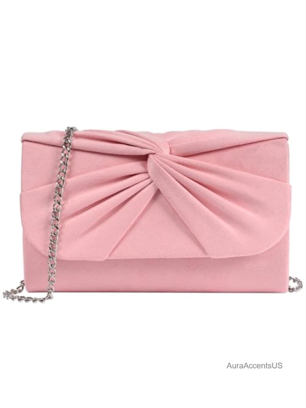 Faux Suede Pleated Bow Clutch Evening Bag Handbag